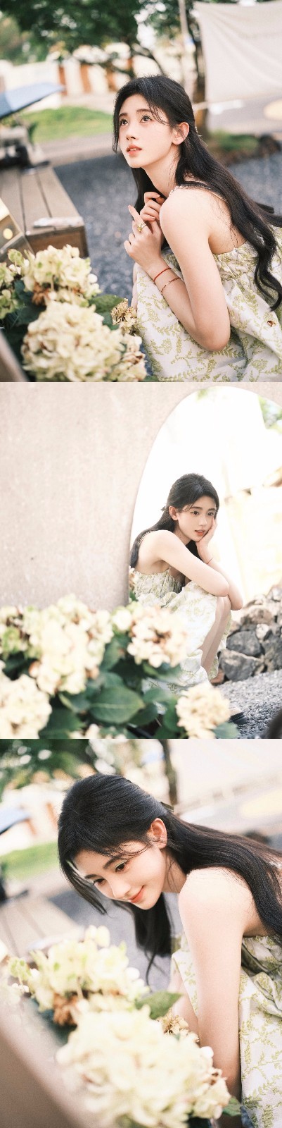 鞠婧祎青草味夏日写真 穿吊带裙露白嫩肌肤